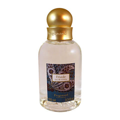 Fragonard Frivole EDT bottle back label noting refillable design and light fragrance