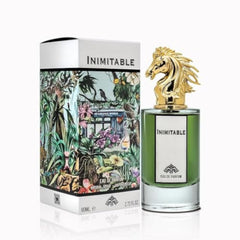 Fragrance World Inimitable bottle front, masculine fragrance for confident daily wear.
