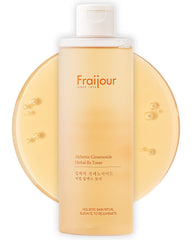 Fraijour Alchemic Toner bottle close-up highlighting hydration boost for dry skin.