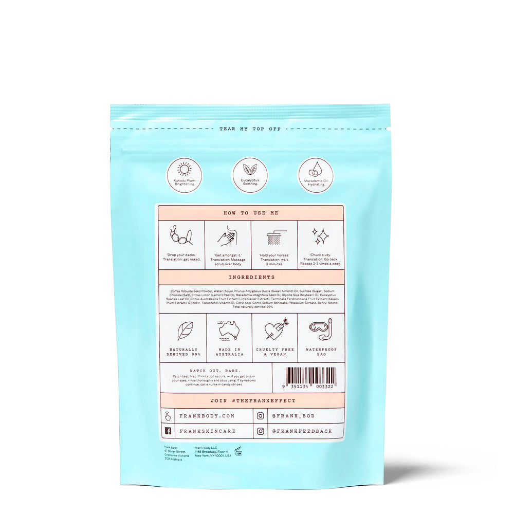 Frank Body A-Beauty Scrub Kakadu plum ingredients for brighter complexion