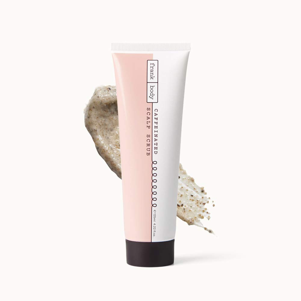 Frank Body caffeinated scalp scrub bottle with exfoliating texture for renewal.