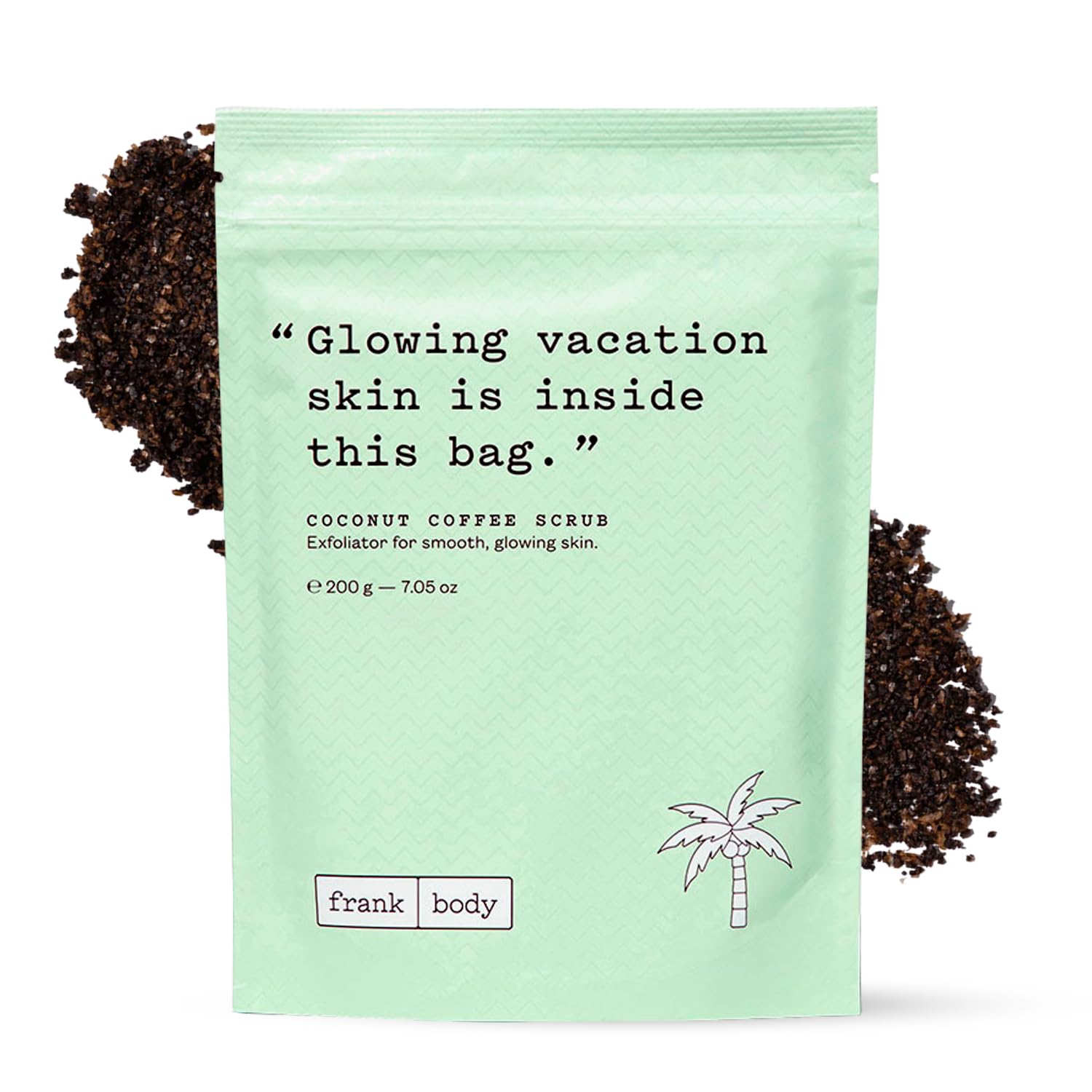Frank Body Coconut Coffee Scrub packshot showing creamy texture for exfoliation.