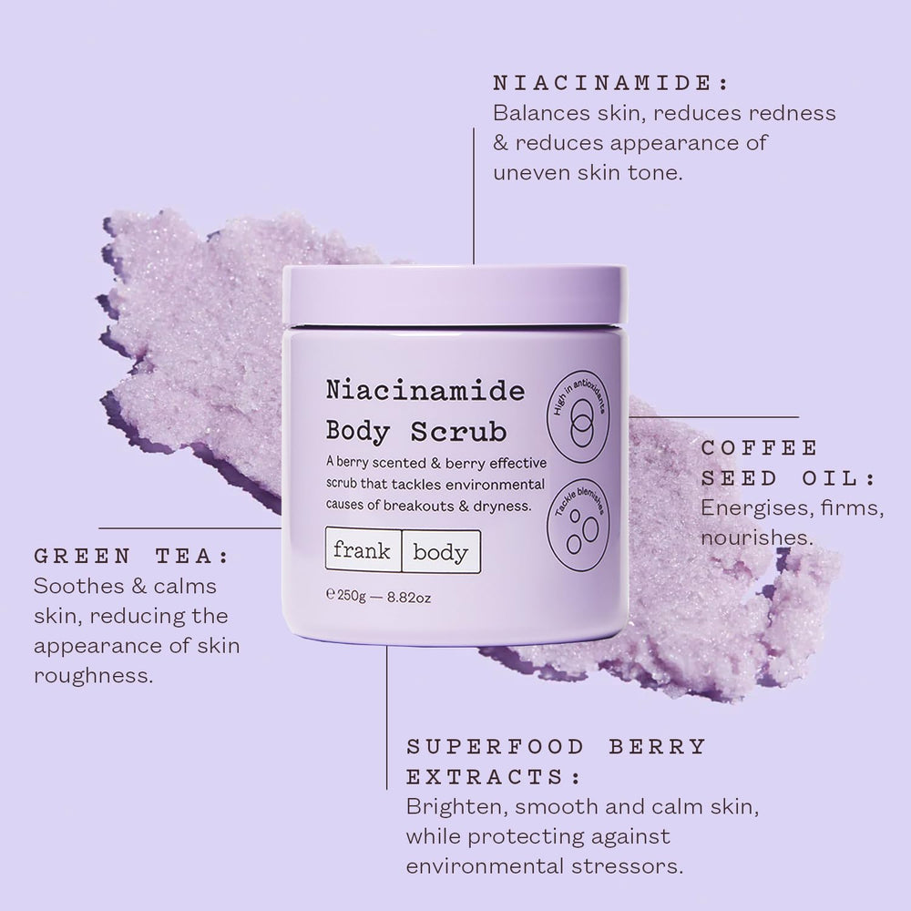frank body niacinamide body scrub berry extracts brighten and refine dull skin