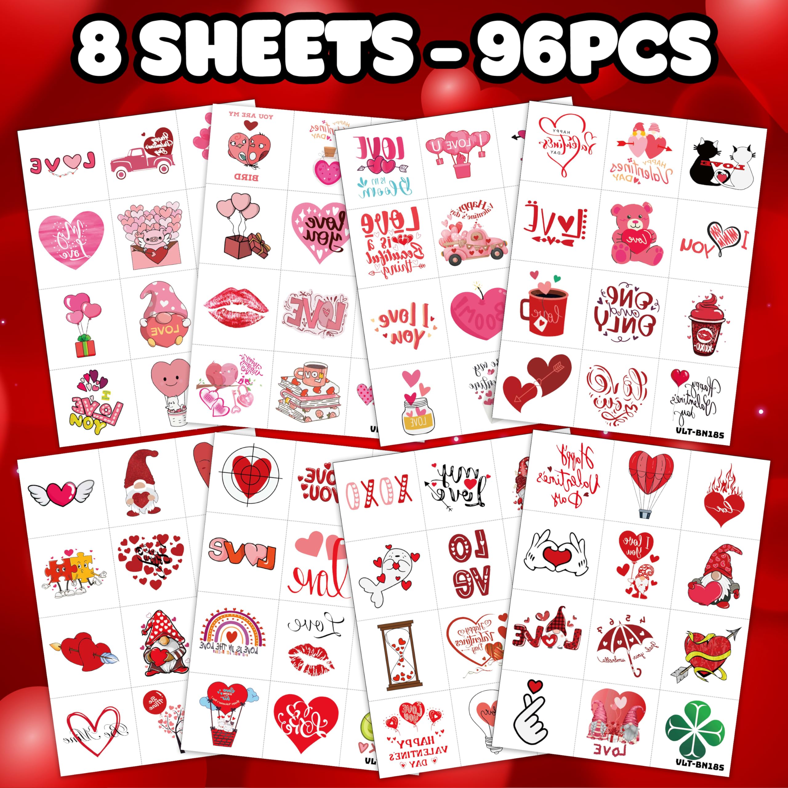 Frawharmone love-heart tattoo sheet collection with diverse motifs for kids.