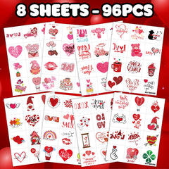 Frawharmone love-heart tattoo sheet collection with diverse motifs for kids.