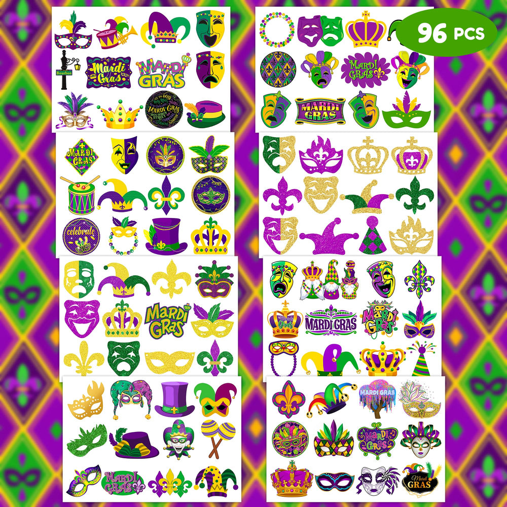 Frawharmone Mardi Gras mask-pattern tattoos add festive flair for kids