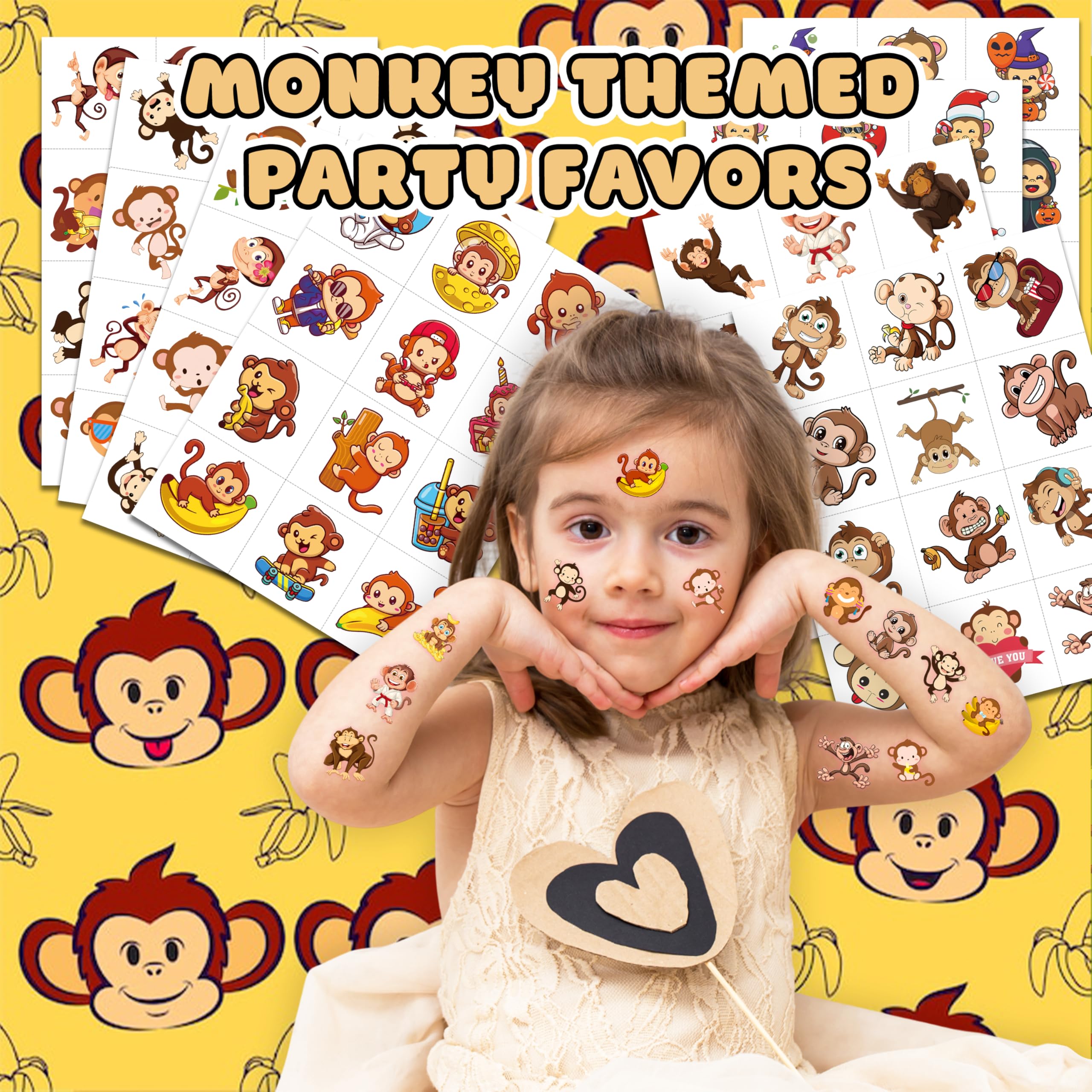 Frawharmone monkey tattoos with bananas, ideal for playful jungle themes.