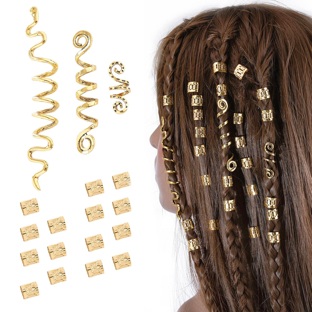FRDTLUTHW gold dreadlock beads decorating braided hair for an elegant look