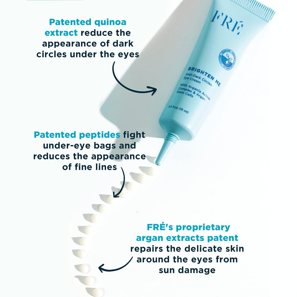 FRÉ Brighten Me eye cream tube swirl highlighting hydrating care for puffiness