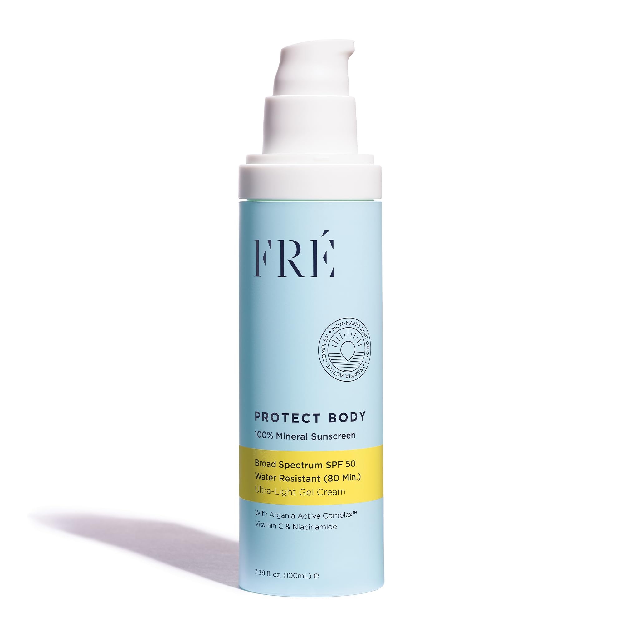 FRÉ Protect Body SPF 50 bottle for easy on-the-go sun protection.