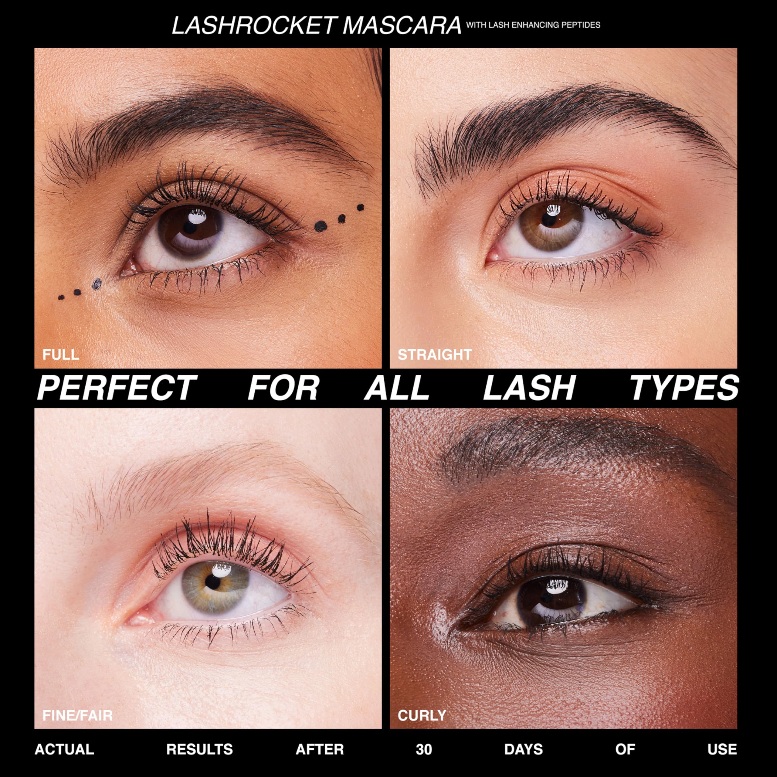 Freck Beauty LASHROCKET rich pigment coating delivering bold black finish.