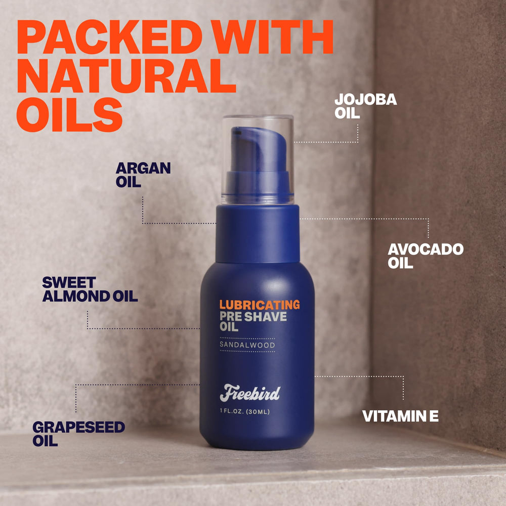 Freebird pre shave oil texture is easy to apply for quick prep.