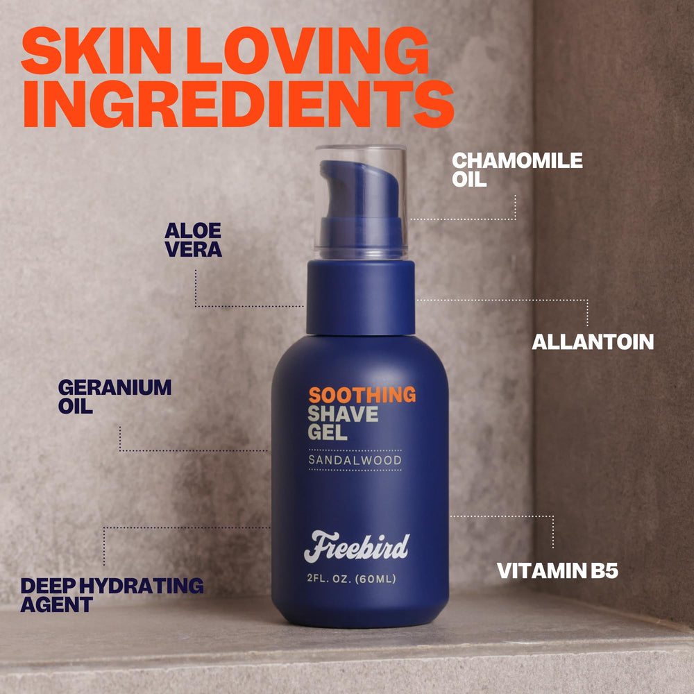 Freebird Shave Gel clear formula supports accurate shaving with enhanced visibility.