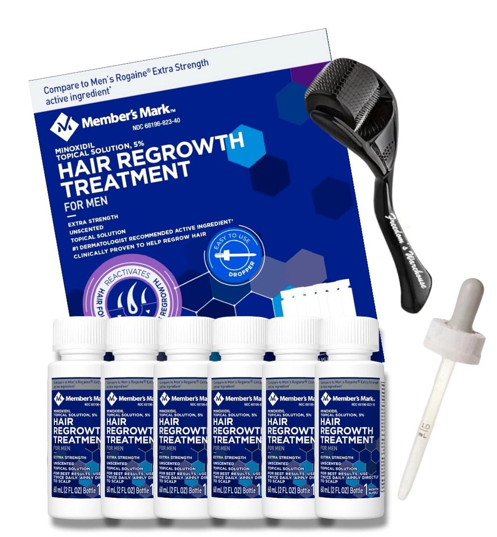 Freedom's Warehouse minoxidil 5% dropper application targets the scalp with precision.