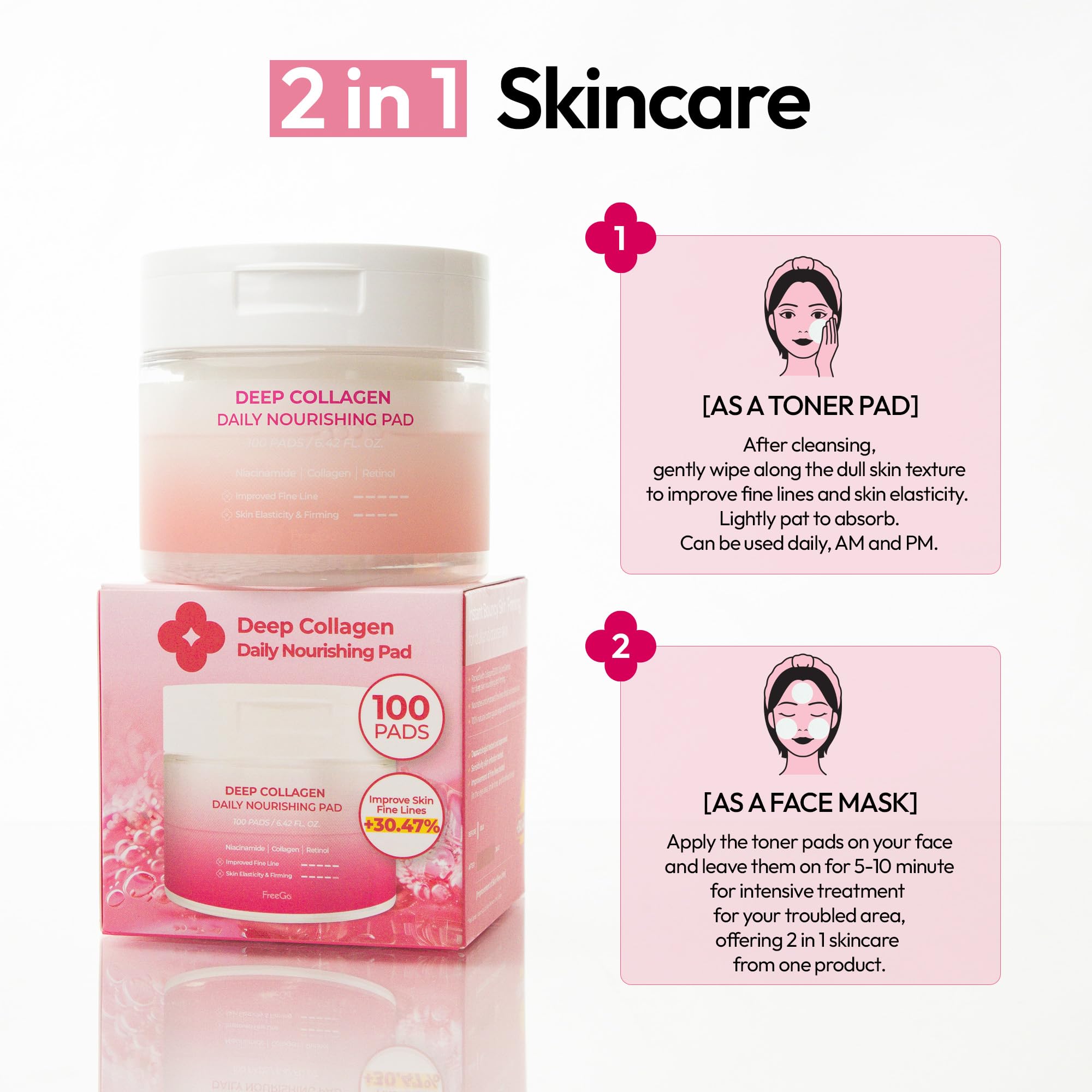 FreeGo Deep Collagen pad Korea-made packaging signaling premium skincare
