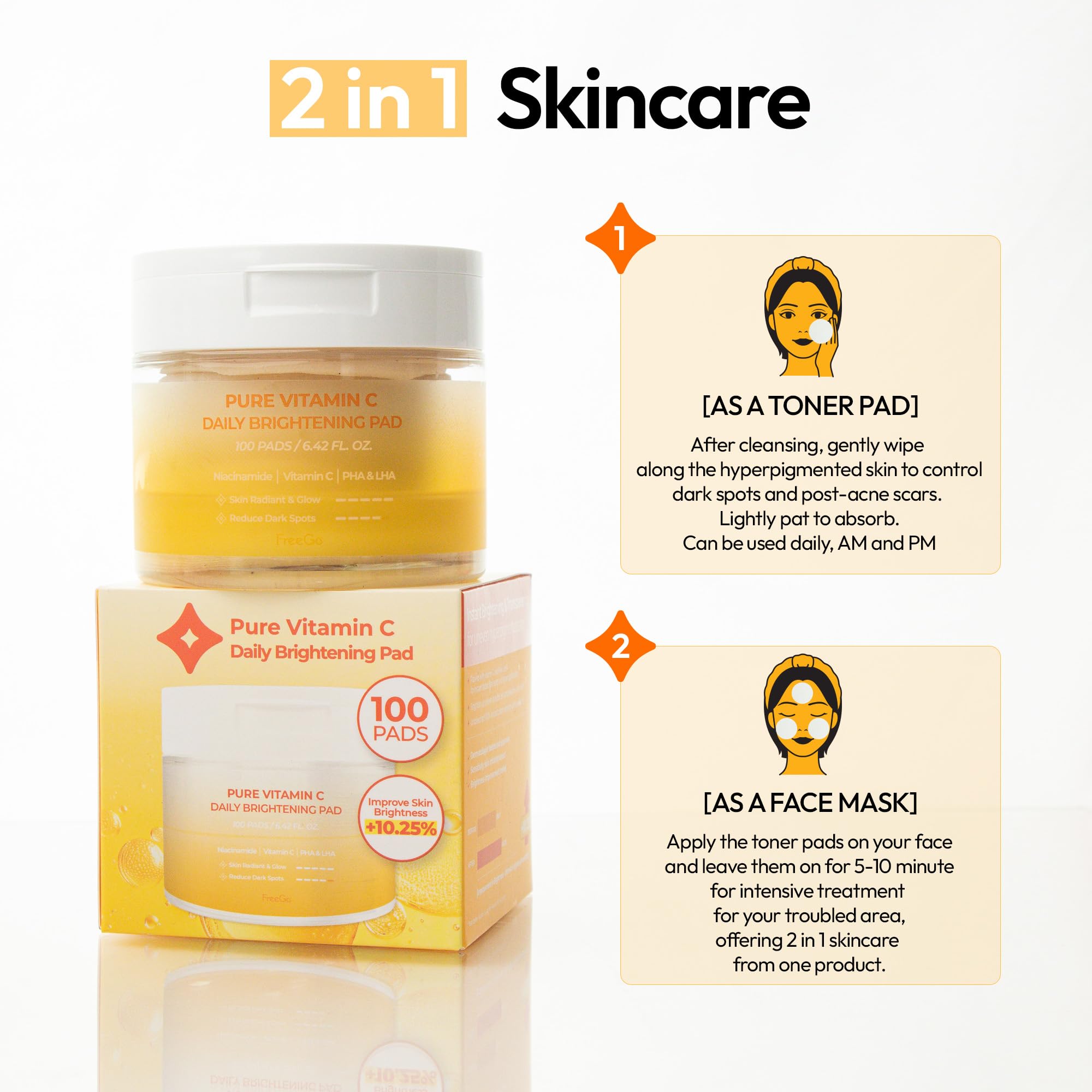 FreeGo Pure Vitamin C Pad closeup highlighting gentle exfoliation