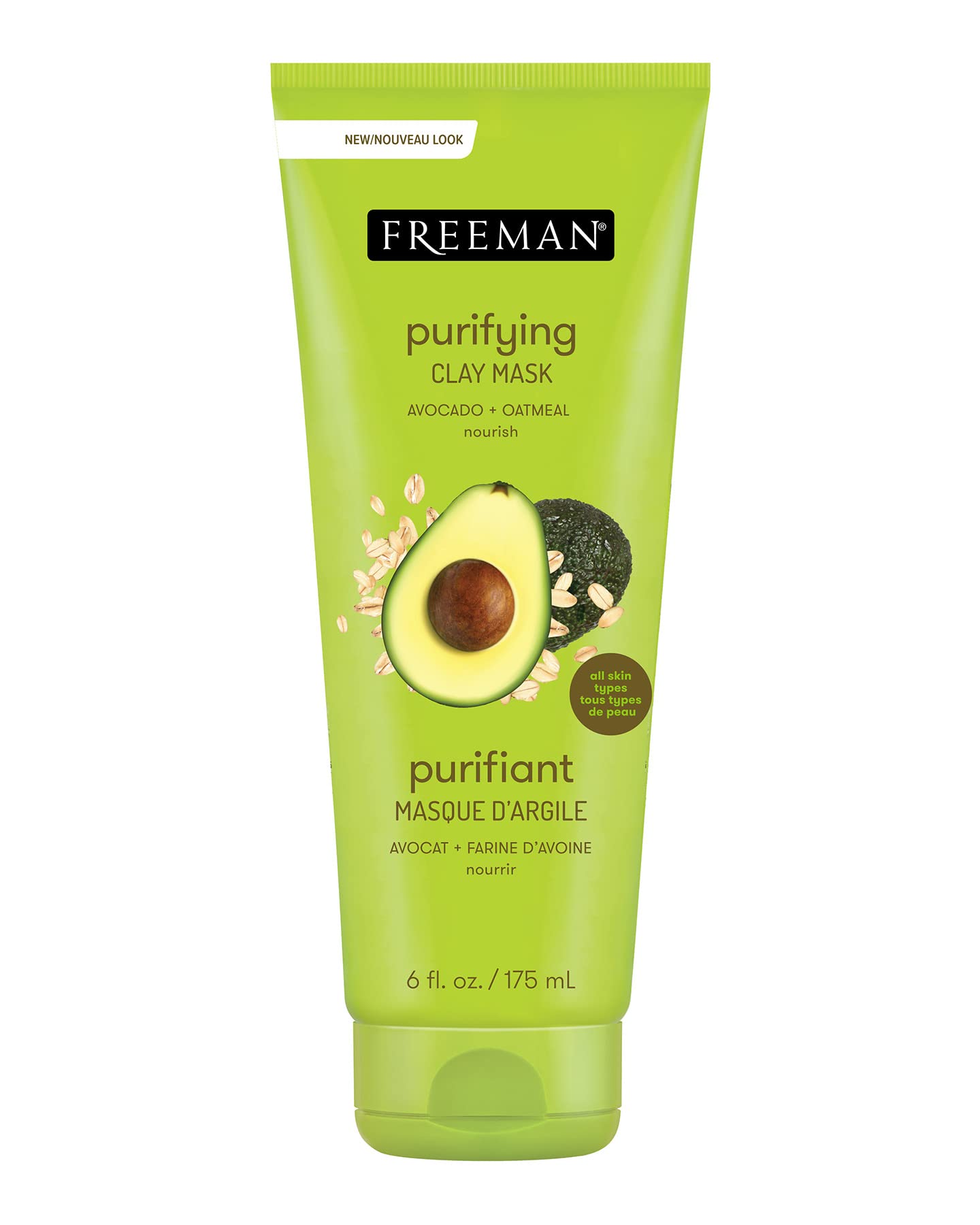 Freeman avocado oatmeal masque jar on counter, nourishing care for normal to combination skin.
