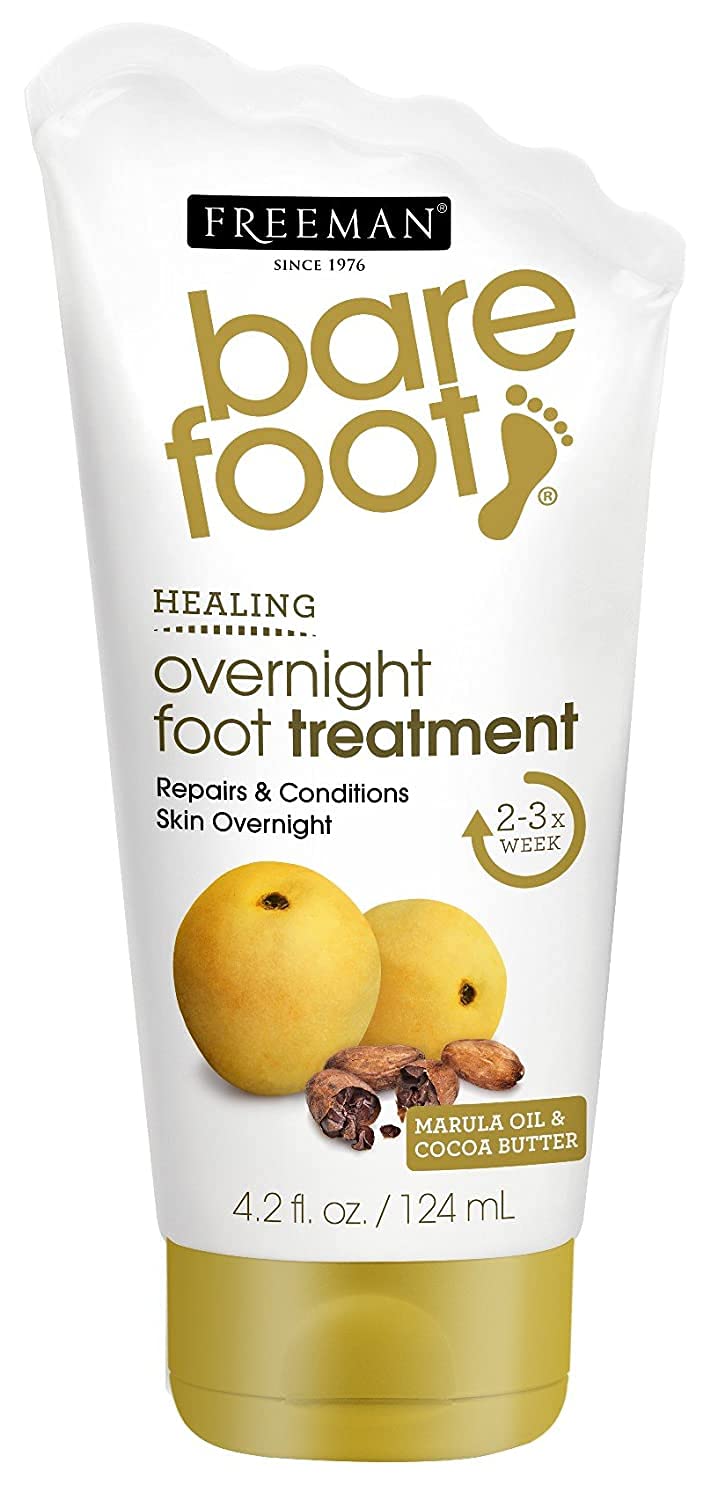 Freeman Bare Foot Overnight Foot Treatment jar with marula oil and cocoa butter for dry feet.