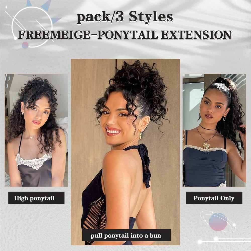 FREEMEIGE ponytail extension for Black women with curly waves for versatile looks
