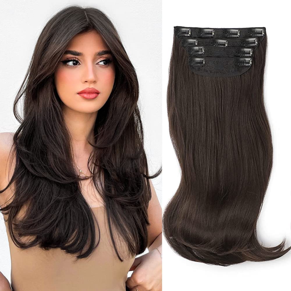 FREEMEIGE dark brown clip-in hair extensions blend with natural hair