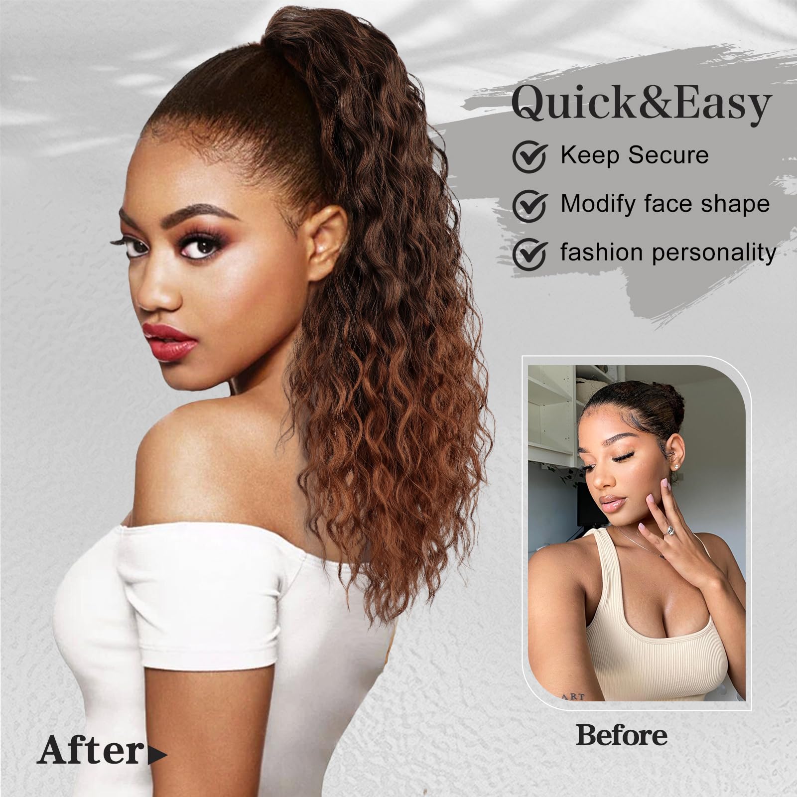 FREEMEIGE 20-inch long curly ponytail for natural movement and fullness