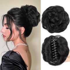 FREEMEIGE Messy Bun clip-on application for instant volume and quick styling.