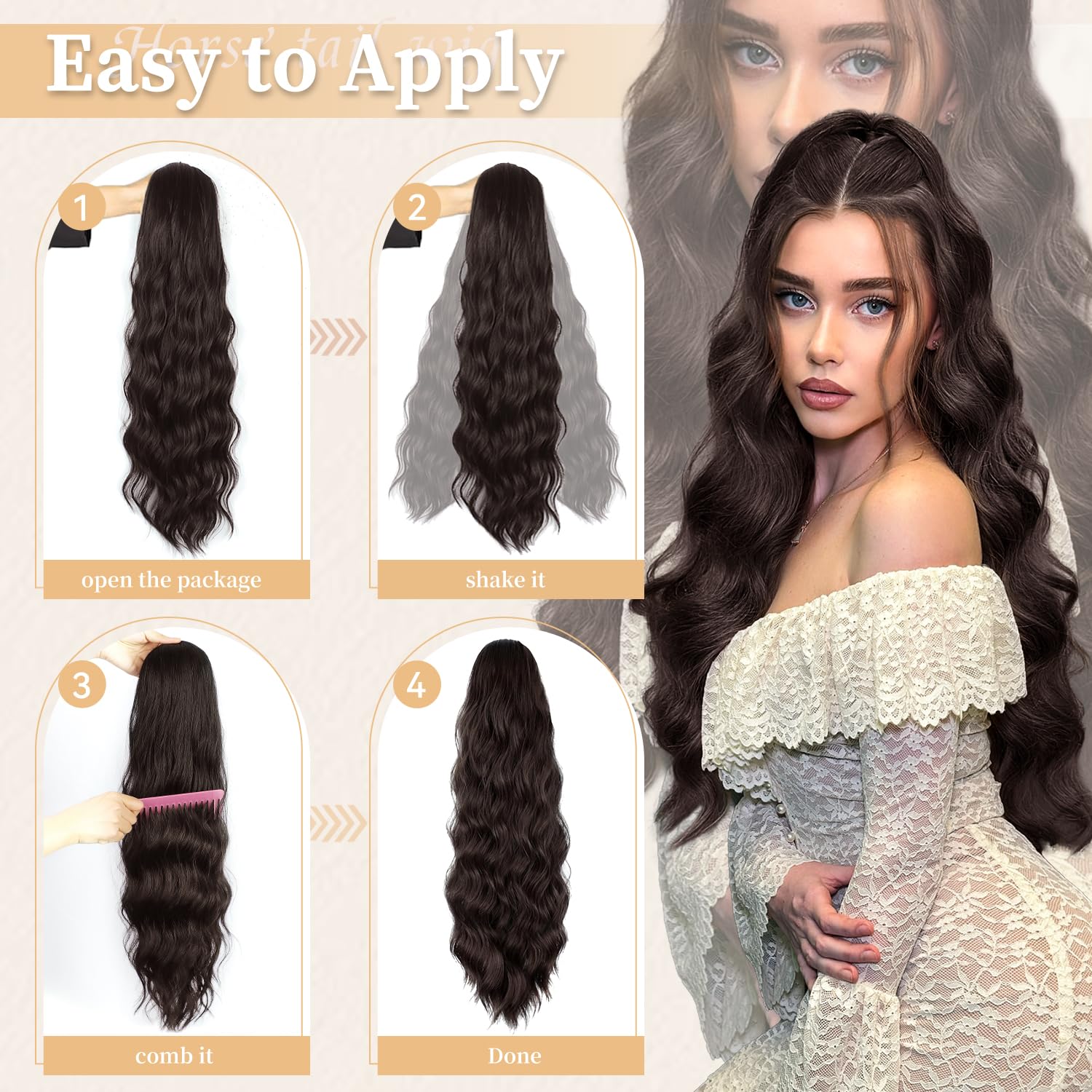 Instant transformation for weddings or parties with FREEMEIGE ponytail.