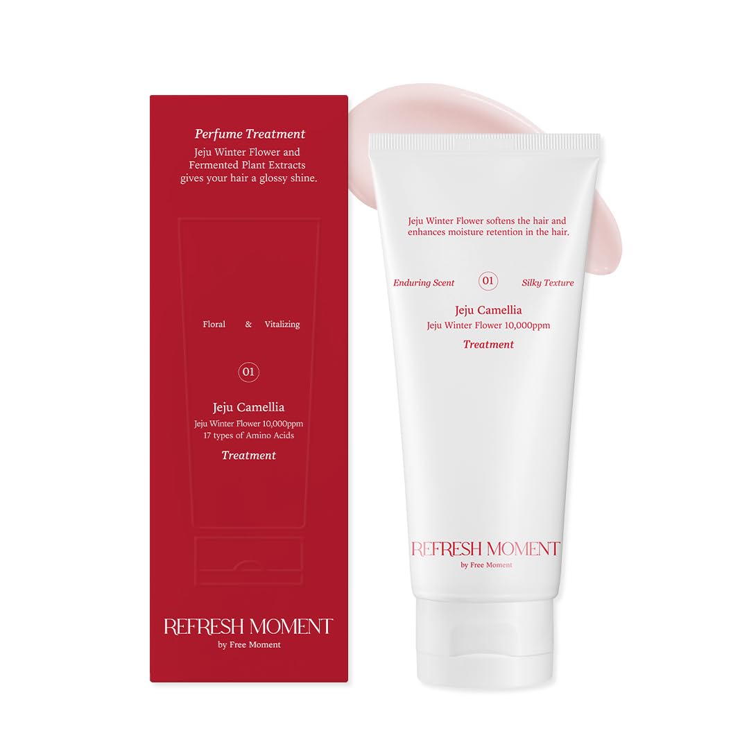 FREEMOMENT Refresh Moment Hair Treatment bottle closeup for long-lasting fragrance on hair.