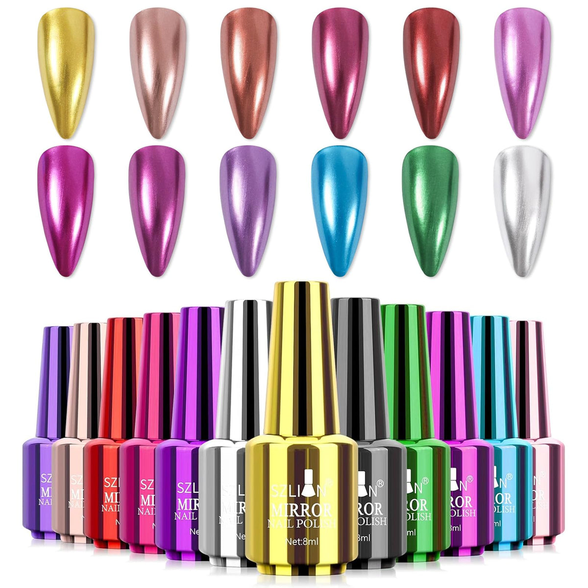 FREEORR mirror nail polish collection in 12 colors for versatile DIY nail art.