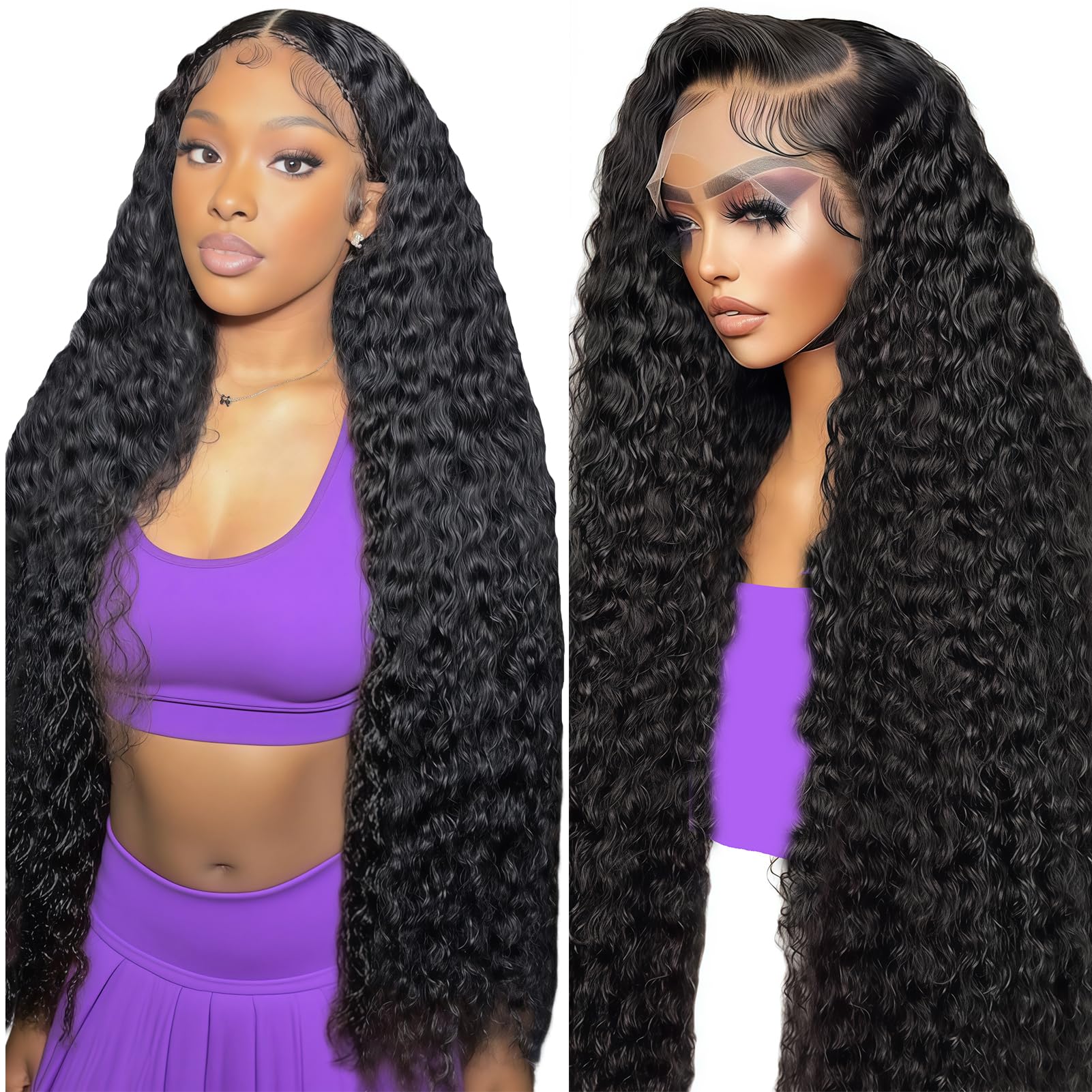 Freeternit deep wave lace front wig with HD lace for a natural-looking hairline.