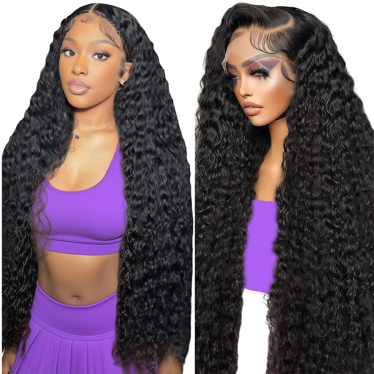 Freeternit deep wave lace front wig with HD lace for a natural-looking hairline.