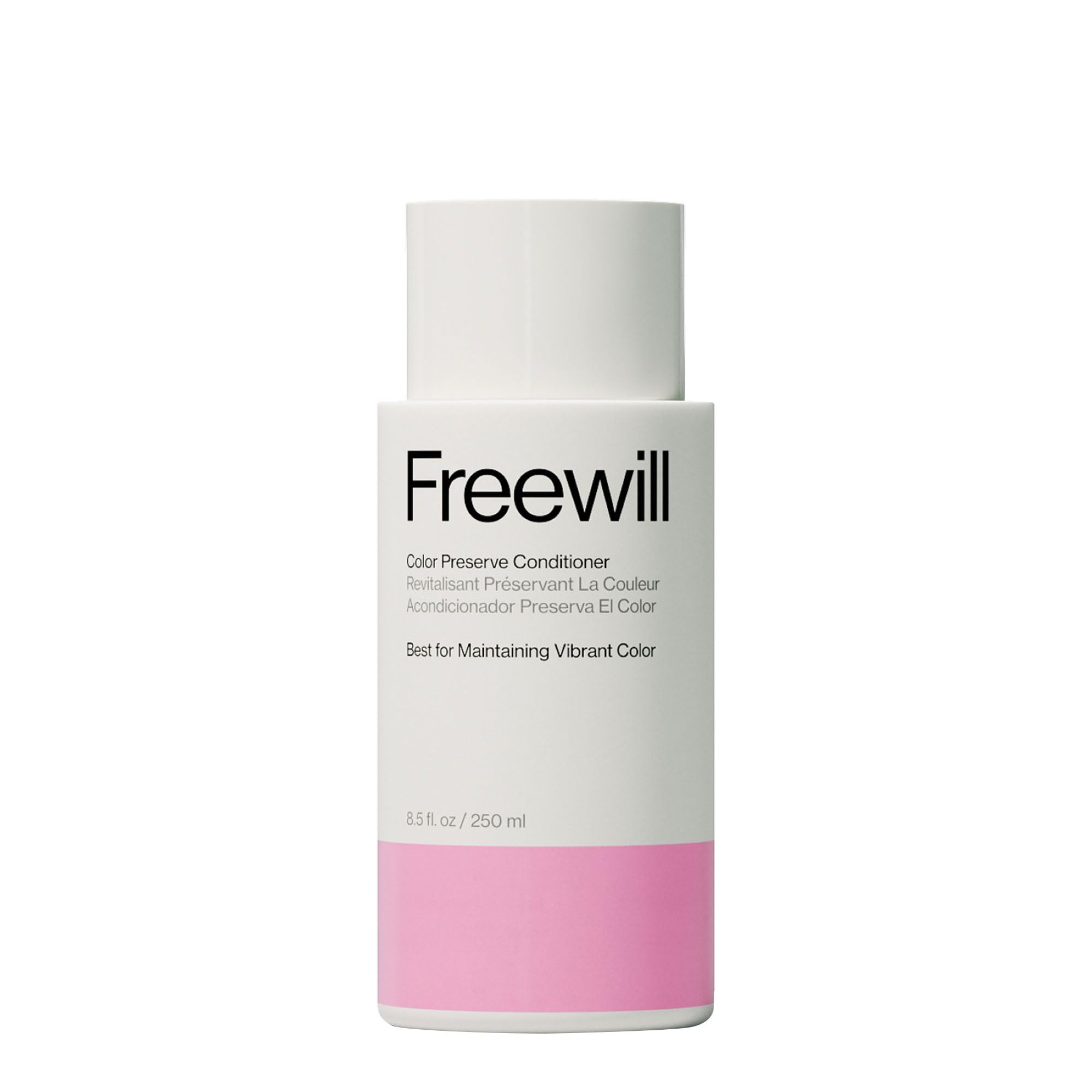 Freewill Color Preserve Conditioner bottle pour shows color protection during application