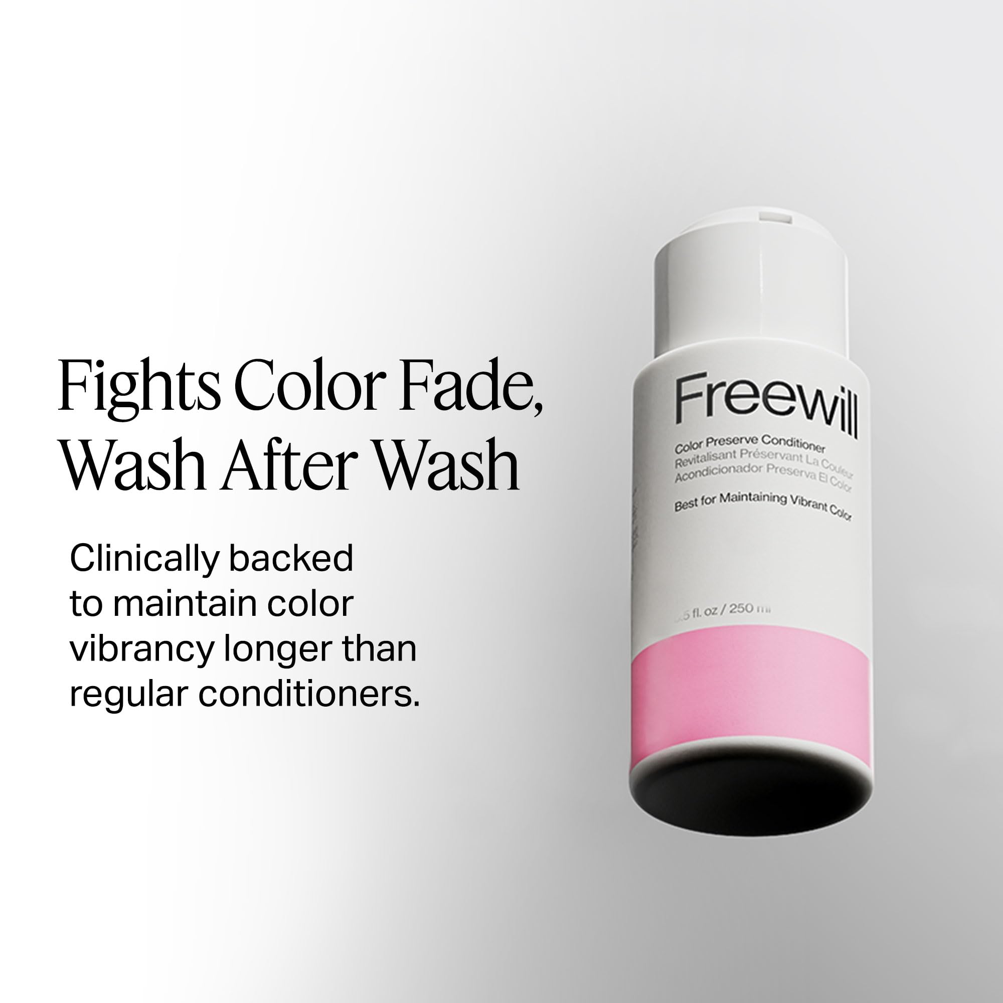 Freewill Color Preserve Conditioner in hand illustrates hydration and manageability