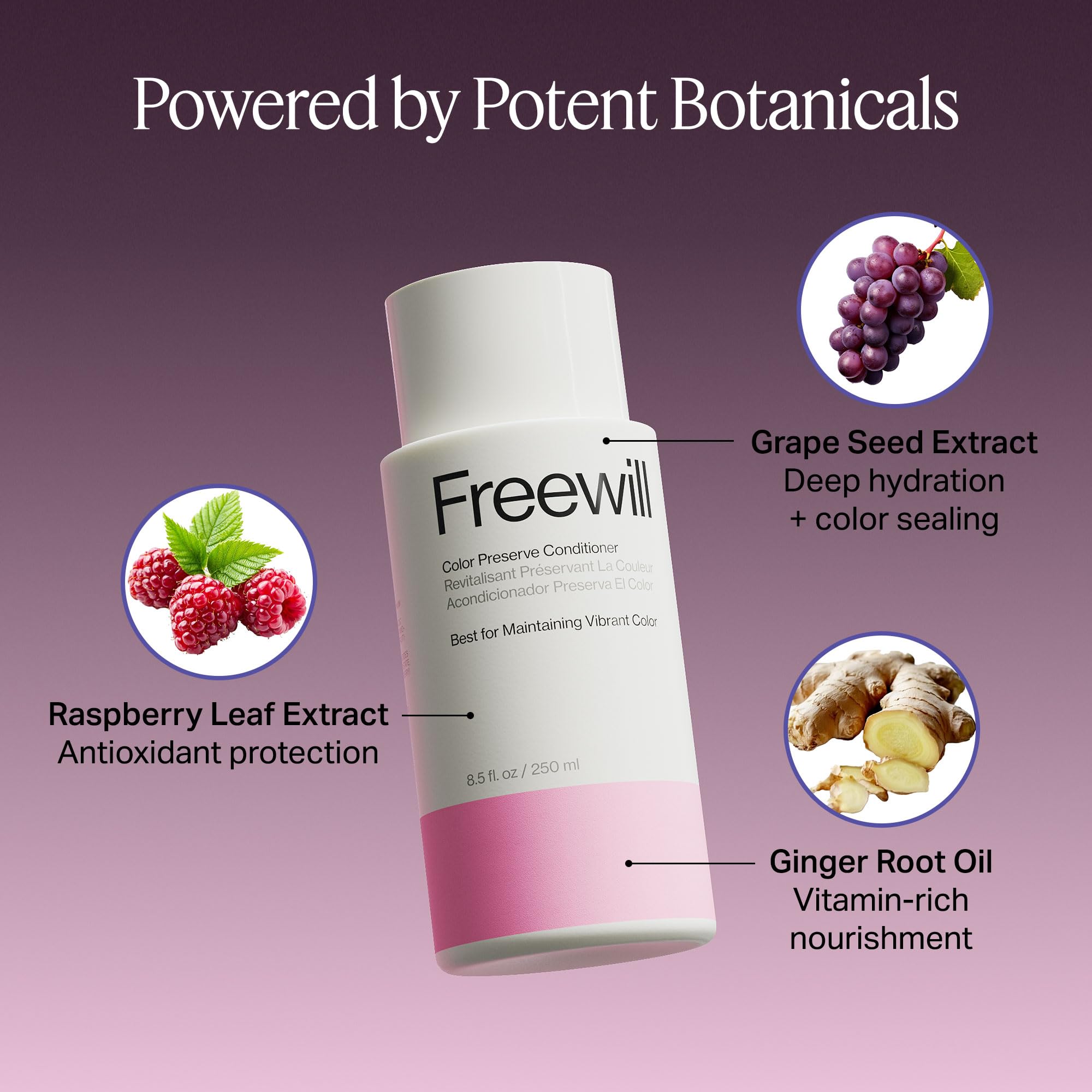 Freewill Color Preserve Conditioner visual promotes color protection and shine
