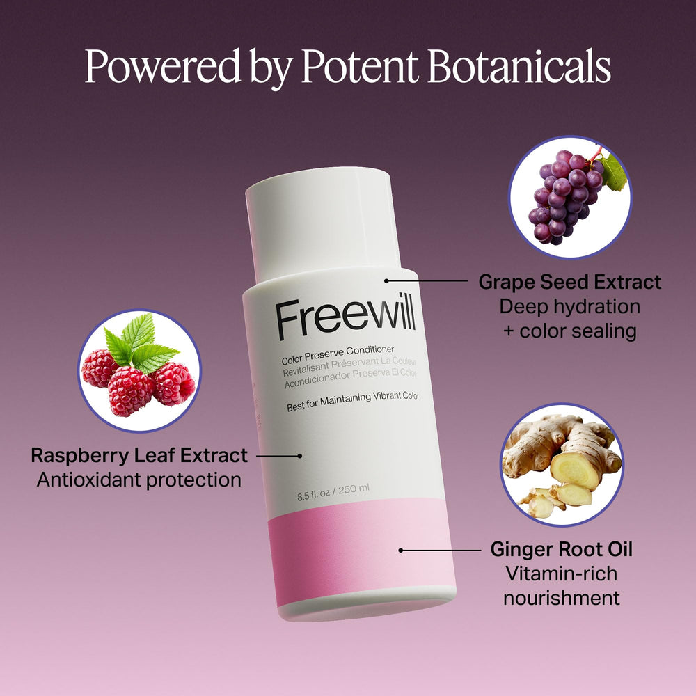 Freewill Color Preserve Conditioner visual promotes color protection and shine