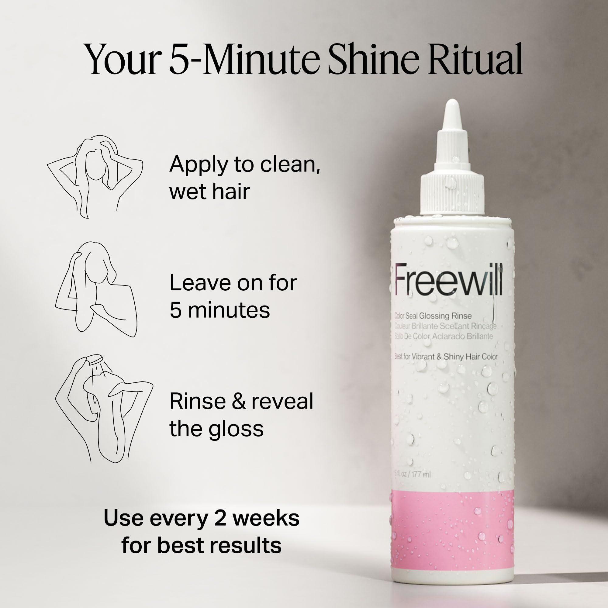 Freewill Color Seal Glossing Rinse grape-seed oil nourishes and seals the cuticle
