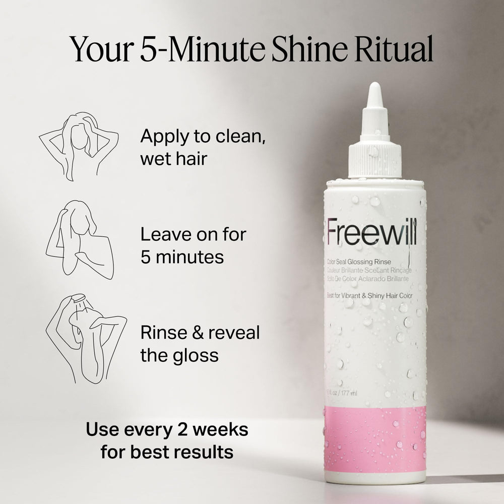 Freewill Color Seal Glossing Rinse grape-seed oil nourishes and seals the cuticle