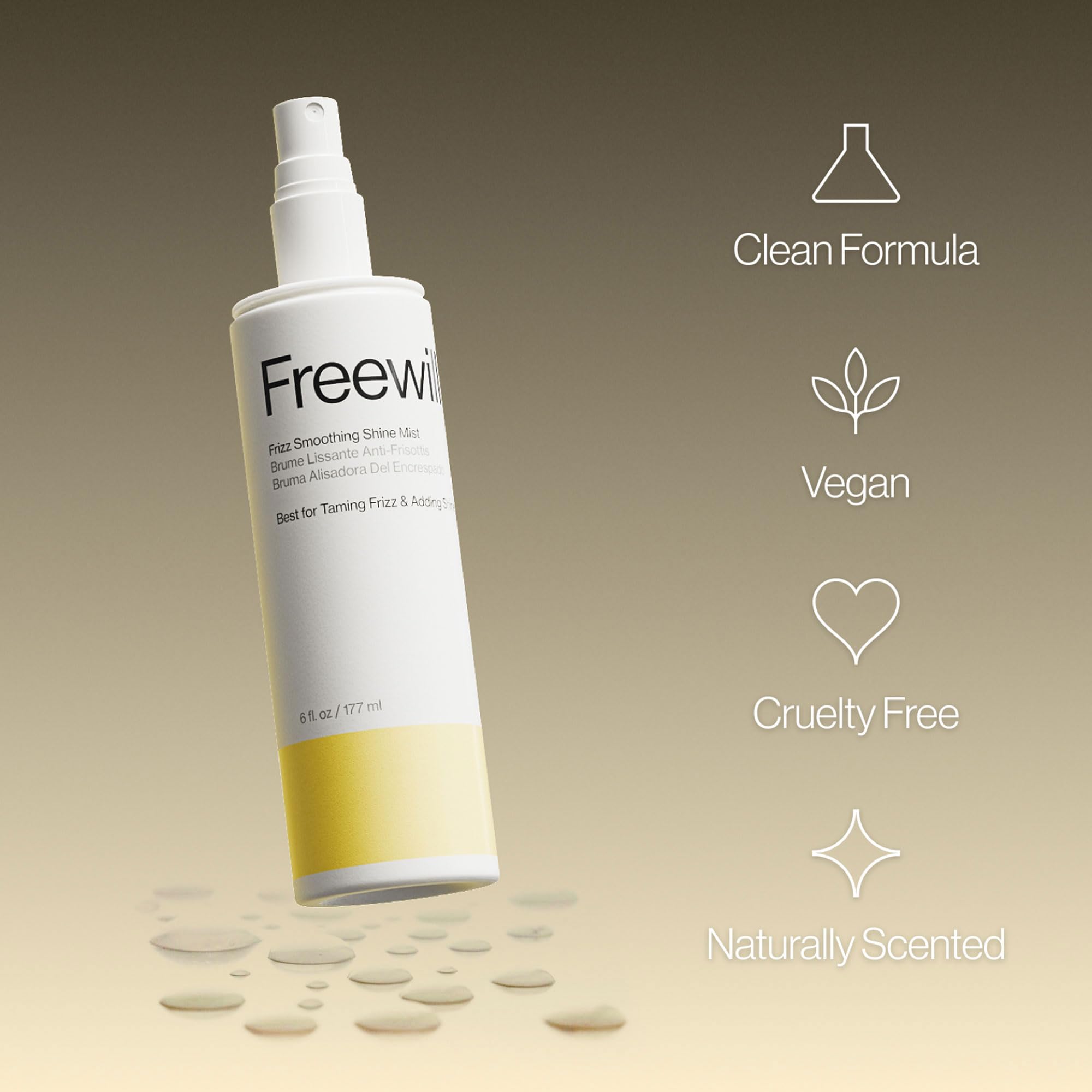 Freewill Frizz Smoothing Shine Mist boosts shine with argan and coconut oils.