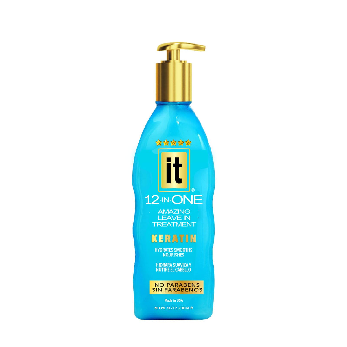 Freeze It IT 12-in-One leave-in bottle pour helps smooth frizzy, dry hair with keratin care.