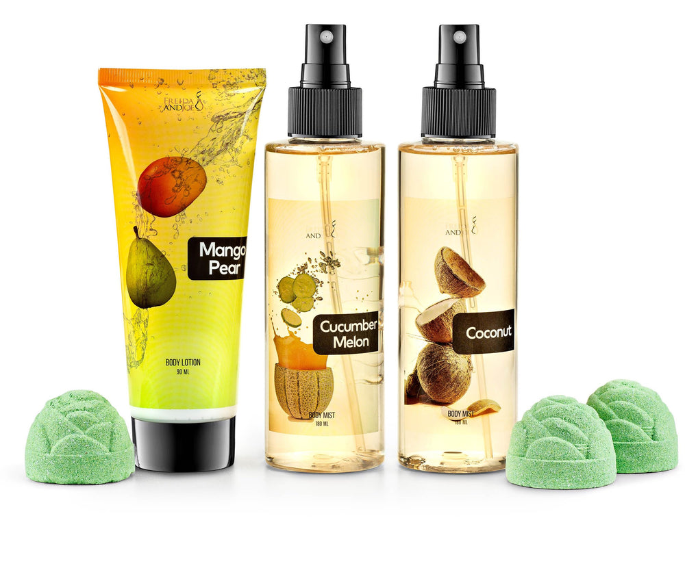 Freida and Joe cucumber melon body mist bottle with crisp freshness