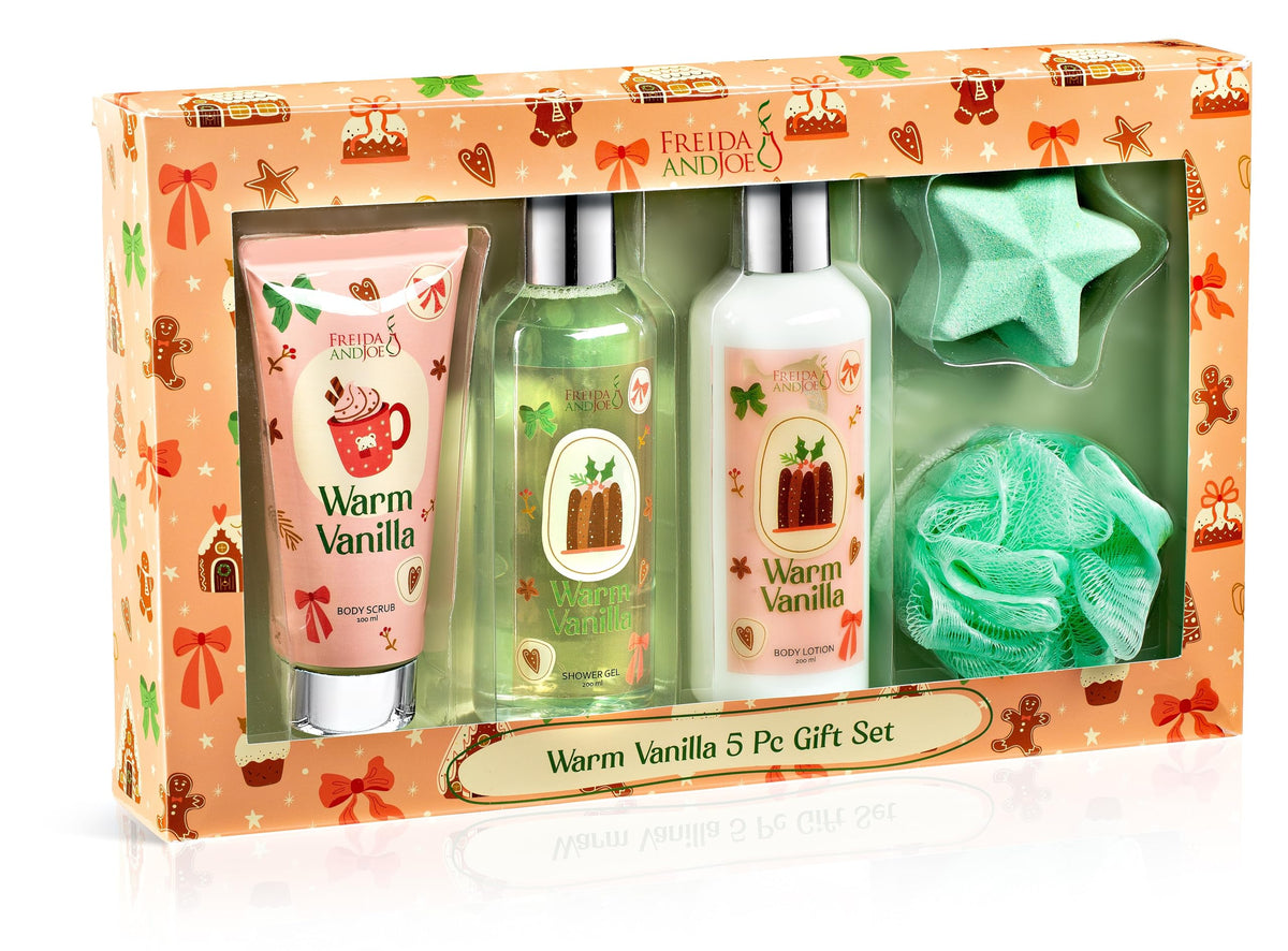 Freida and Joe fragrance bath gift box with warm vanilla for relaxing moments