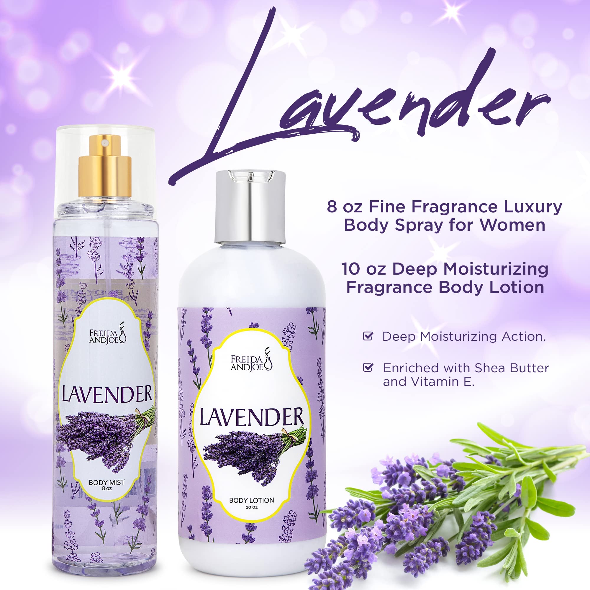 Freida and Joe Lavender lotion label close-up showing hydrating formula