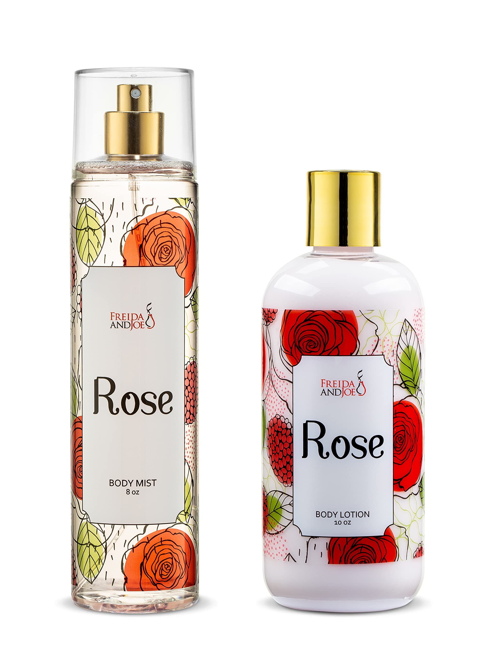 Freida and Joe Rose Home Spa lotion bottle 10oz for deep moisturization and velvety skin.