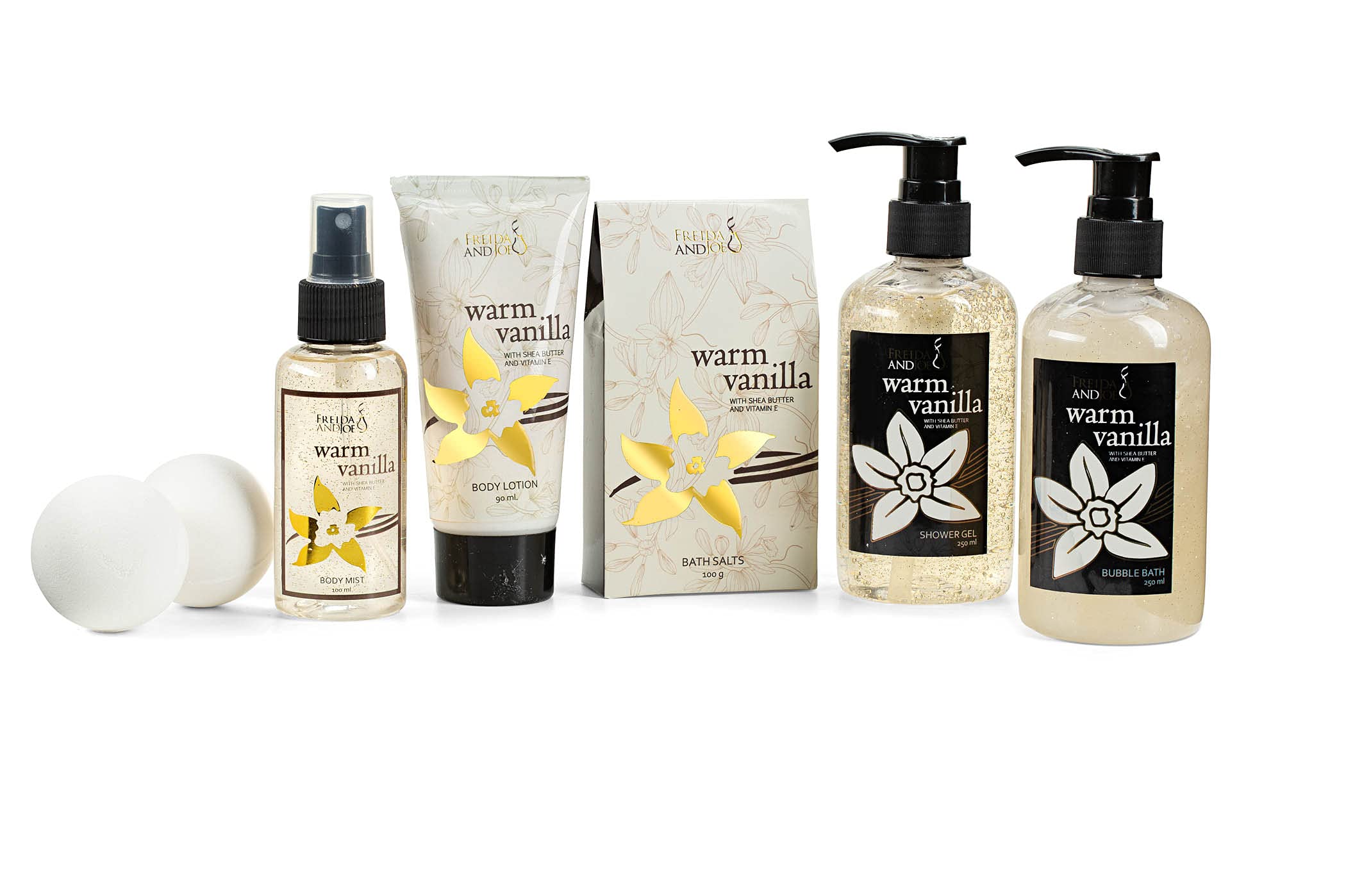 Freida and Joe warm vanilla shower gel for spa-like cleansing