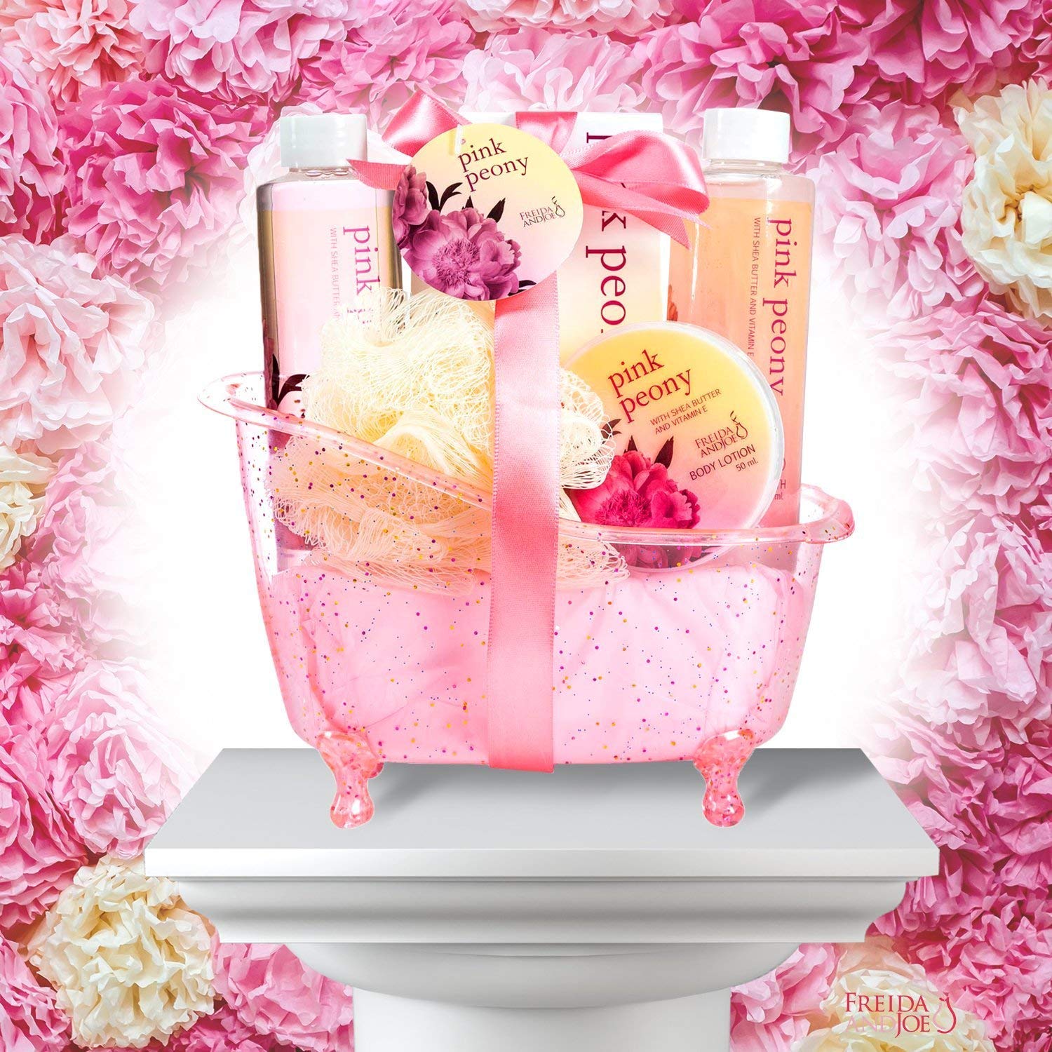 Freida and Joe bath salt with peony for a relaxing soak.