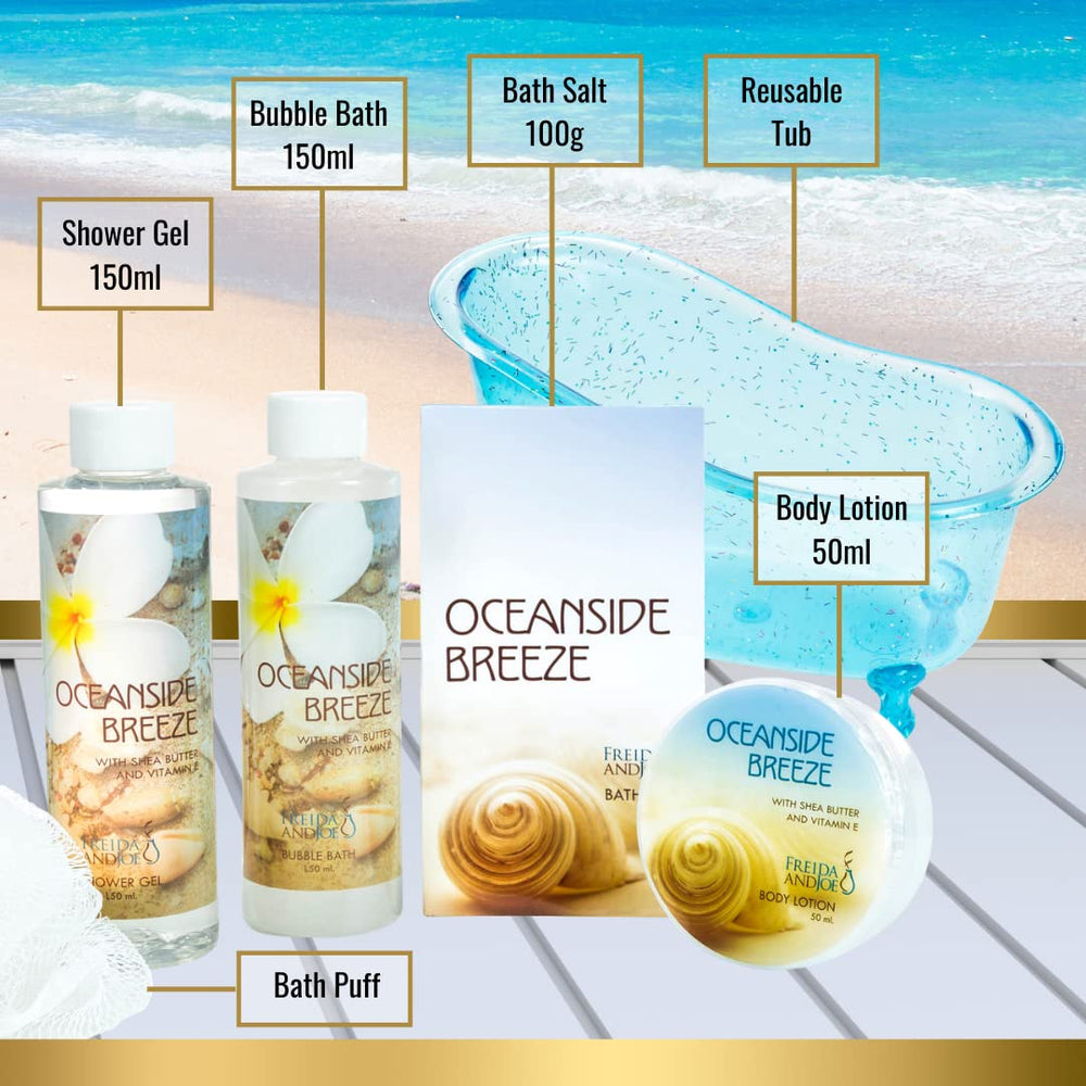 Freida and Joe Oceanside Breeze white puff for gentle exfoliation and lather.