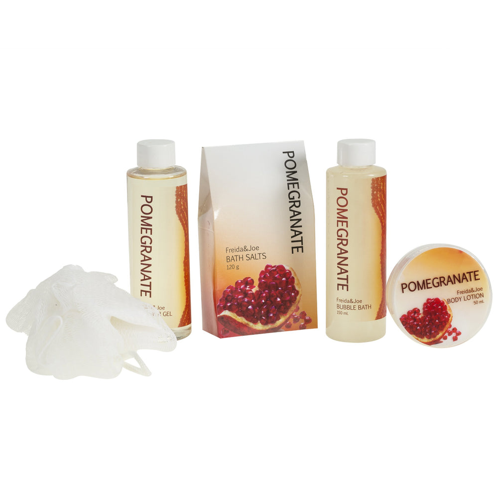 Freida and Joe Red Pomegranate Shower Gel bottle—refreshing cleanse for daily routine.
