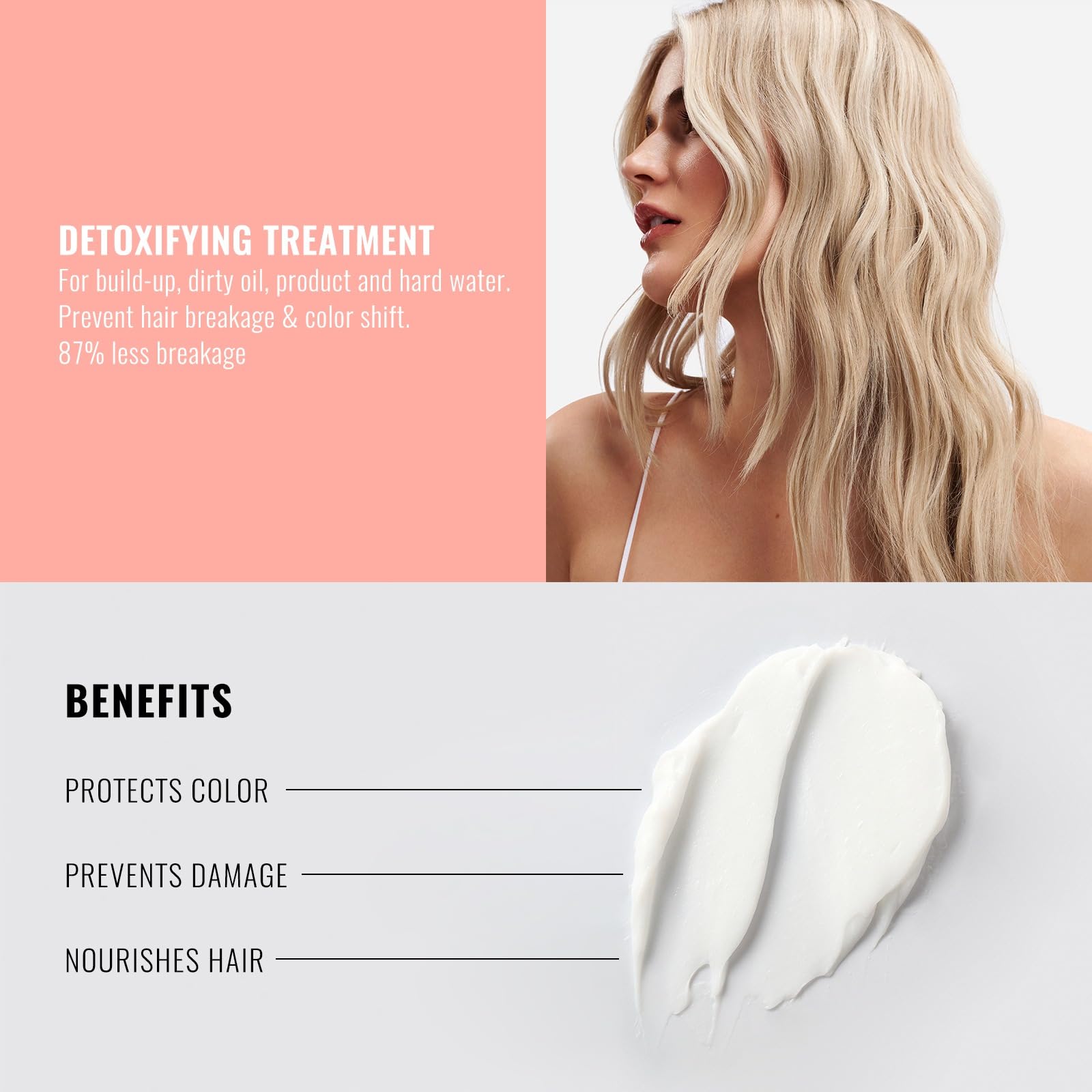 FRENCCIGA Detox Hair Mask on hair demonstrates removal of buildup with smoother texture.
