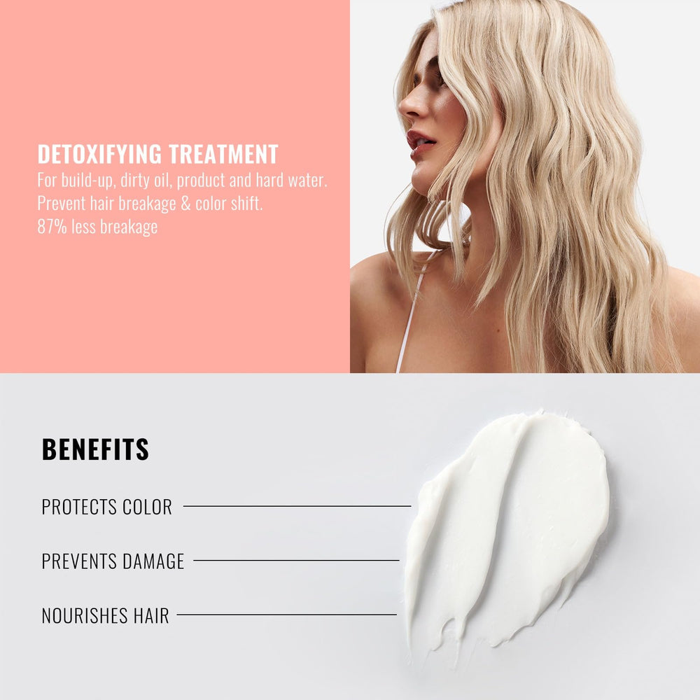 FRENCCIGA Detox Hair Mask on hair demonstrates removal of buildup with smoother texture.