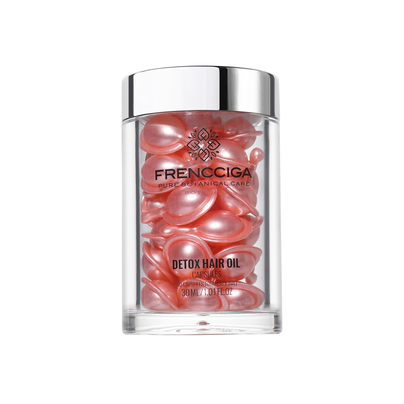 FRENCCIGA Detox Hair Oil Capsules packaging highlights mess-free detox for daily use.
